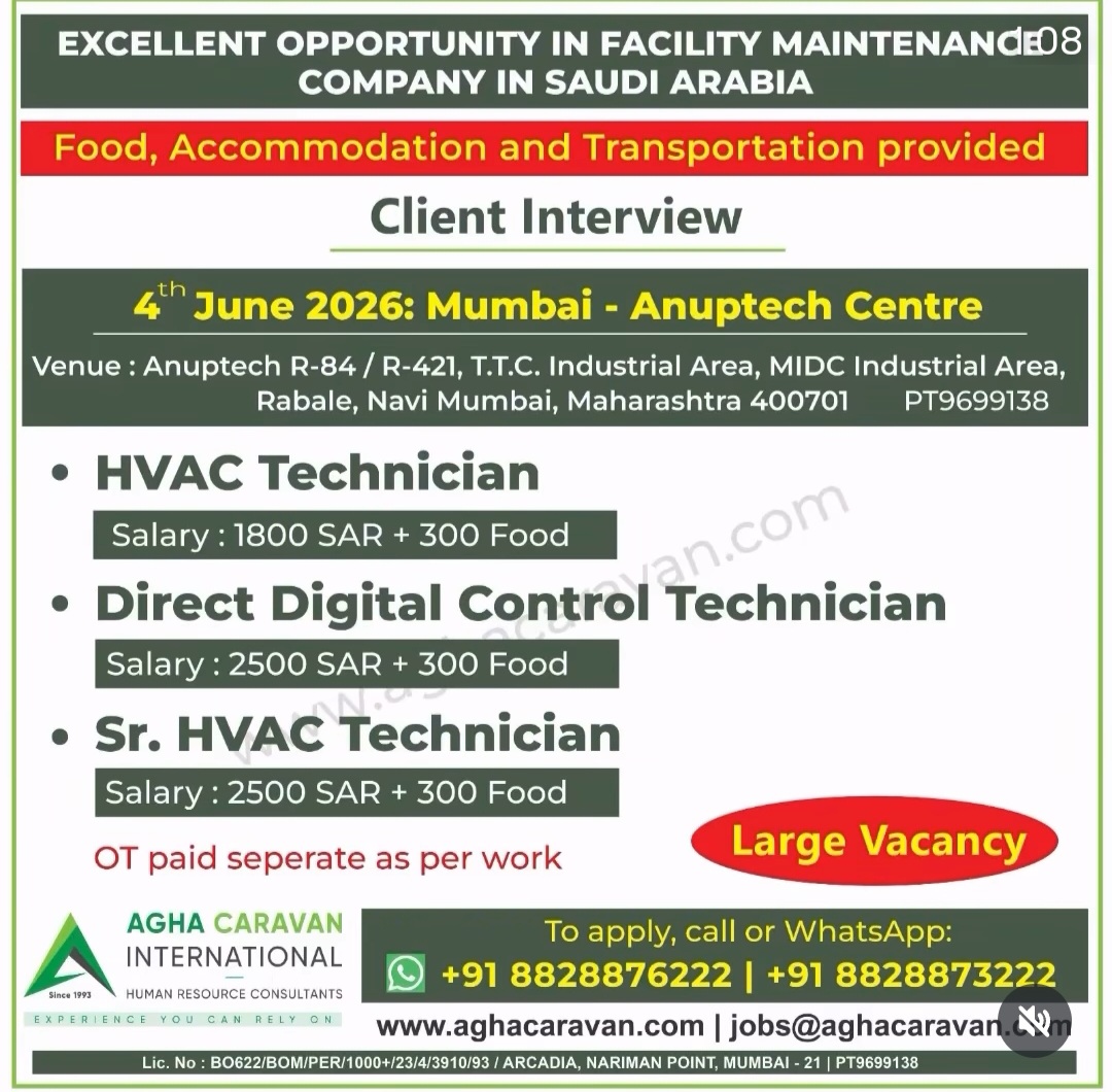 EXCELLENT OPPORTUNITY – FACILITY MAINTENANCE JOBS IN SAUDI ARABIA