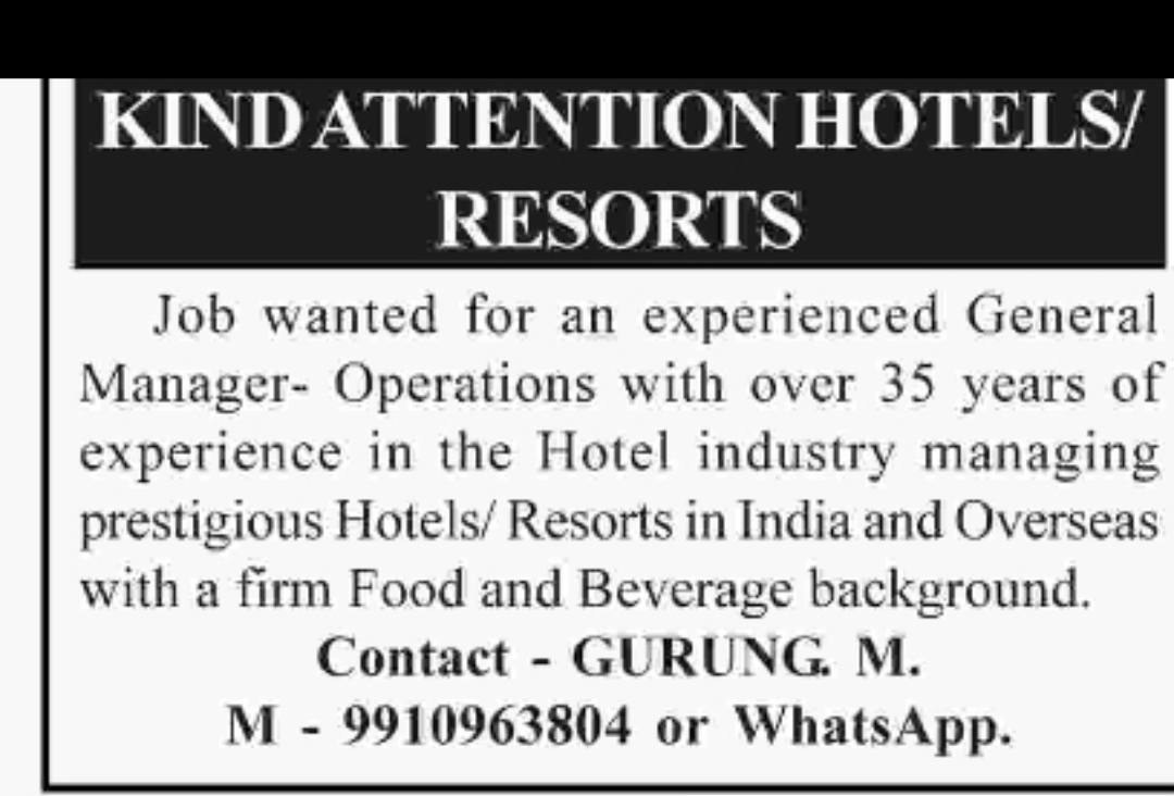 Experienced General Manager - Operations Available for Hotels & Resorts
