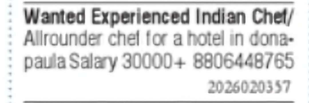 Experienced Indian Chef / All-Rounder Chef – Dona Paula