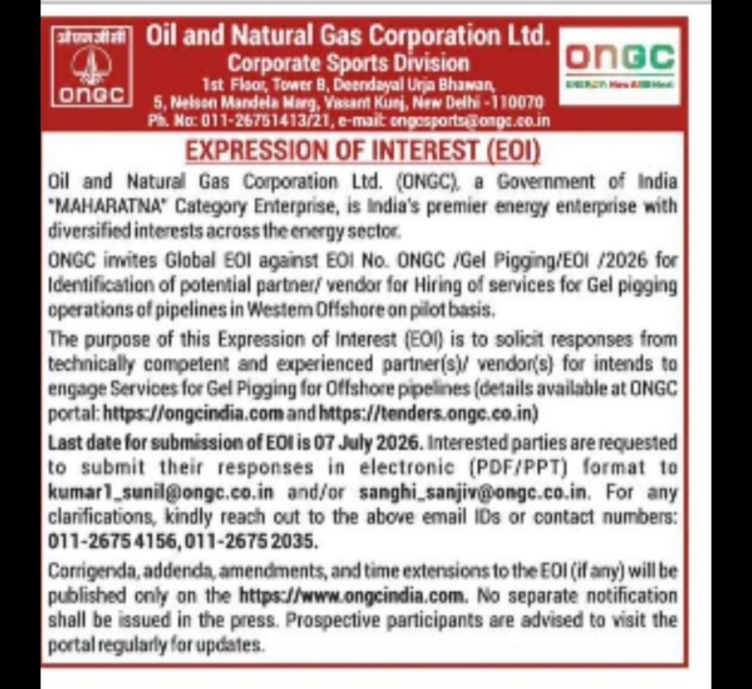 EXPRESSION OF INTEREST (EOI) – ONGC Gel Pigging Services