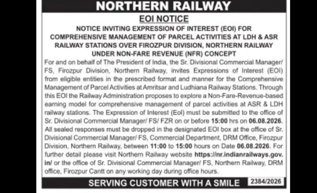 Expression of Interest Invited for Management of Parcel Activities at Railway Stations