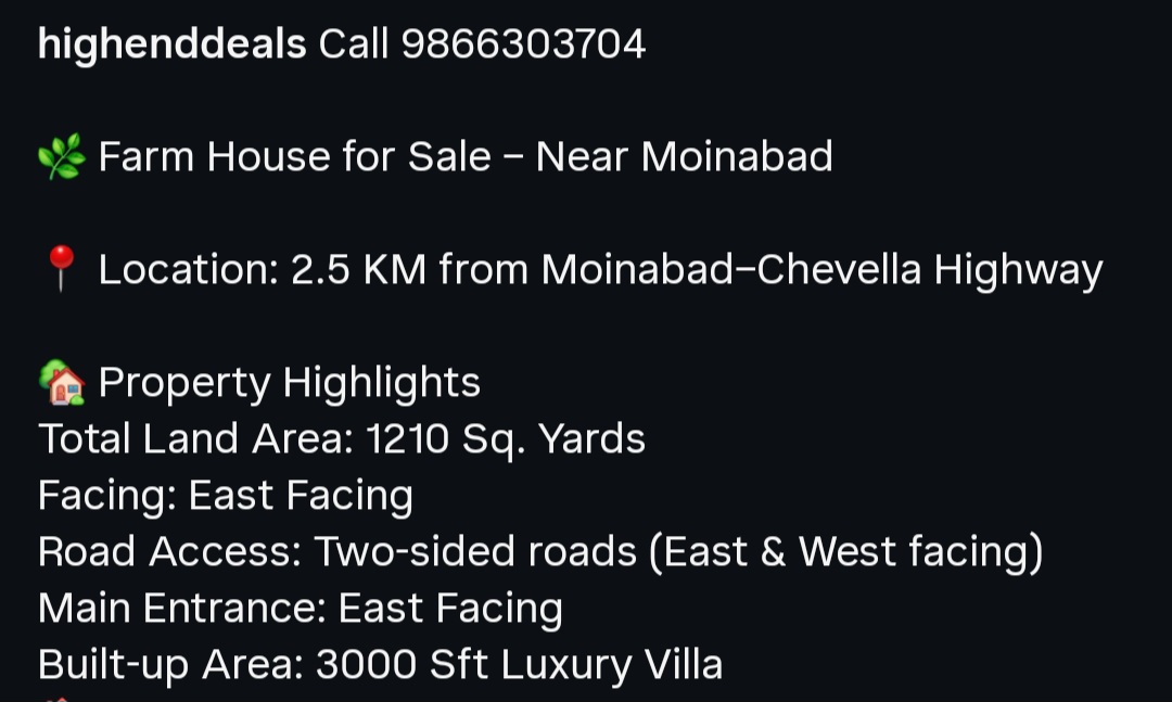 Farm House for Sale – Near Moinabad