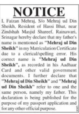 Father's Name Correction – Faizan Mehraj