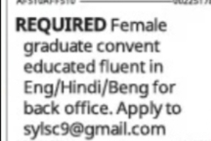 Female Back Office Executive