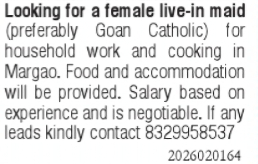 Female Live-in Maid Required in Margao
