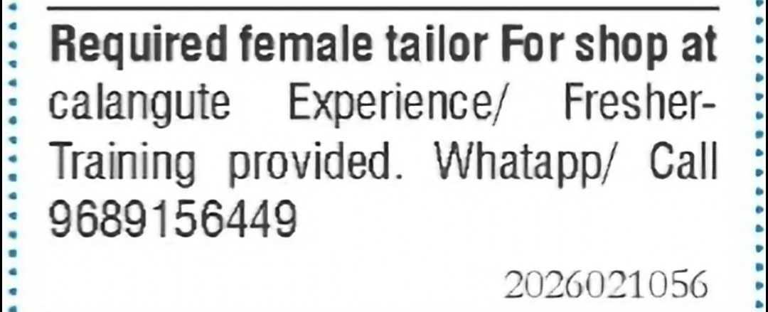 Female Tailor Required