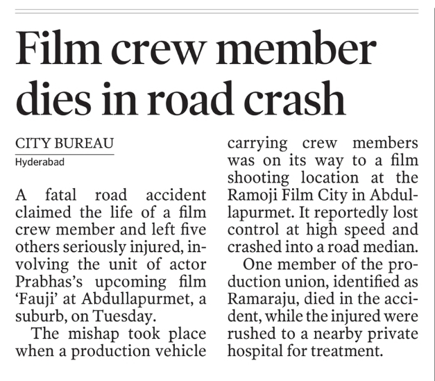 Film crew member dies in road crash