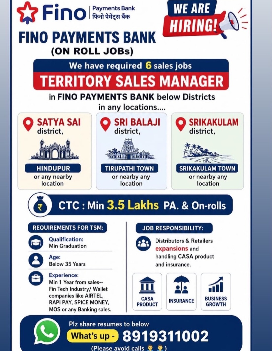 FINO Payments Bank – Hiring Territory Sales Manager (TSM)