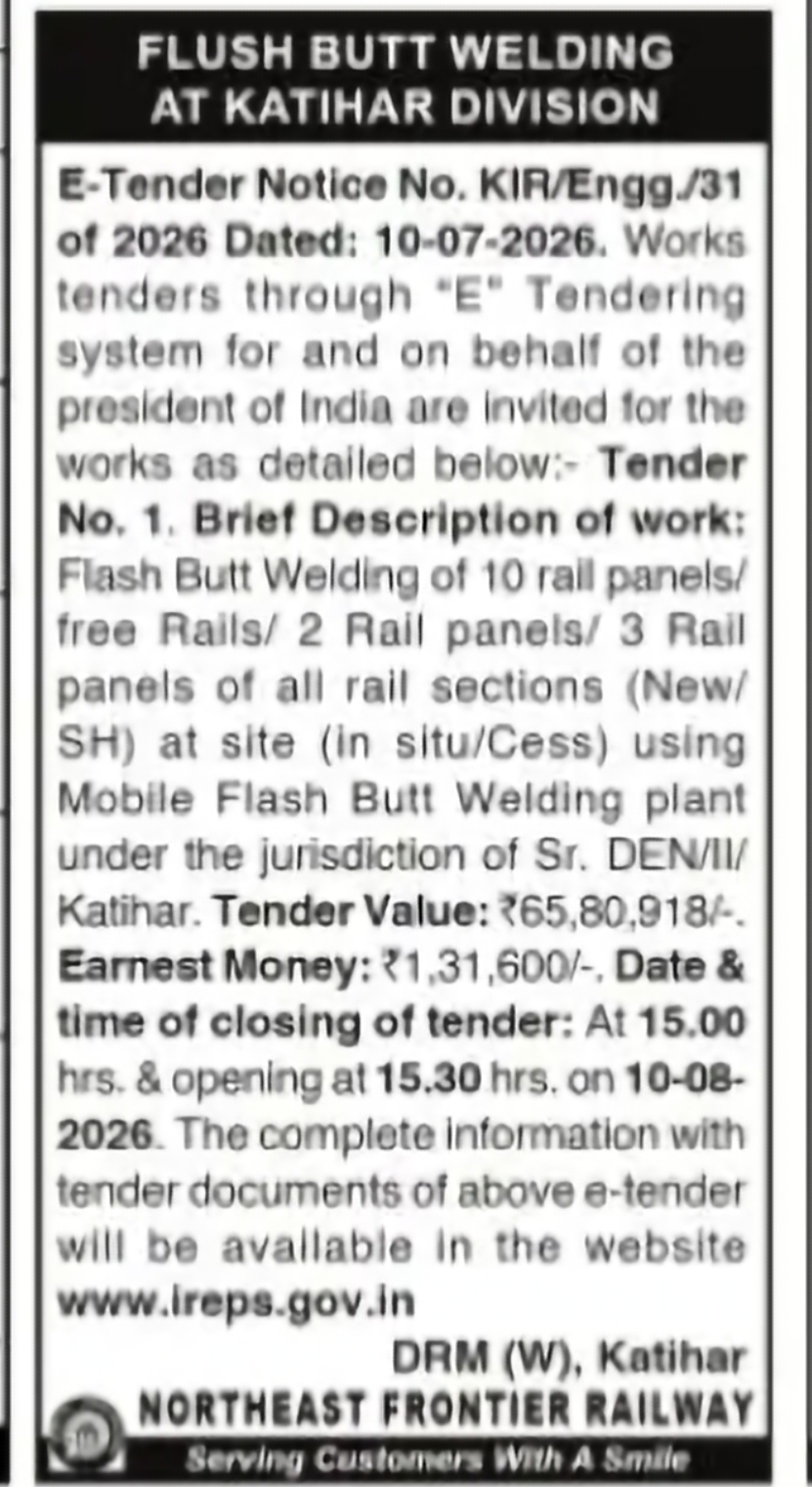 Flash Butt Welding Works – Katihar Division
