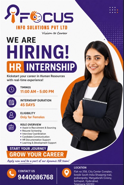 Focus Info Solutions Pvt. Ltd. is hiring HR Interns.