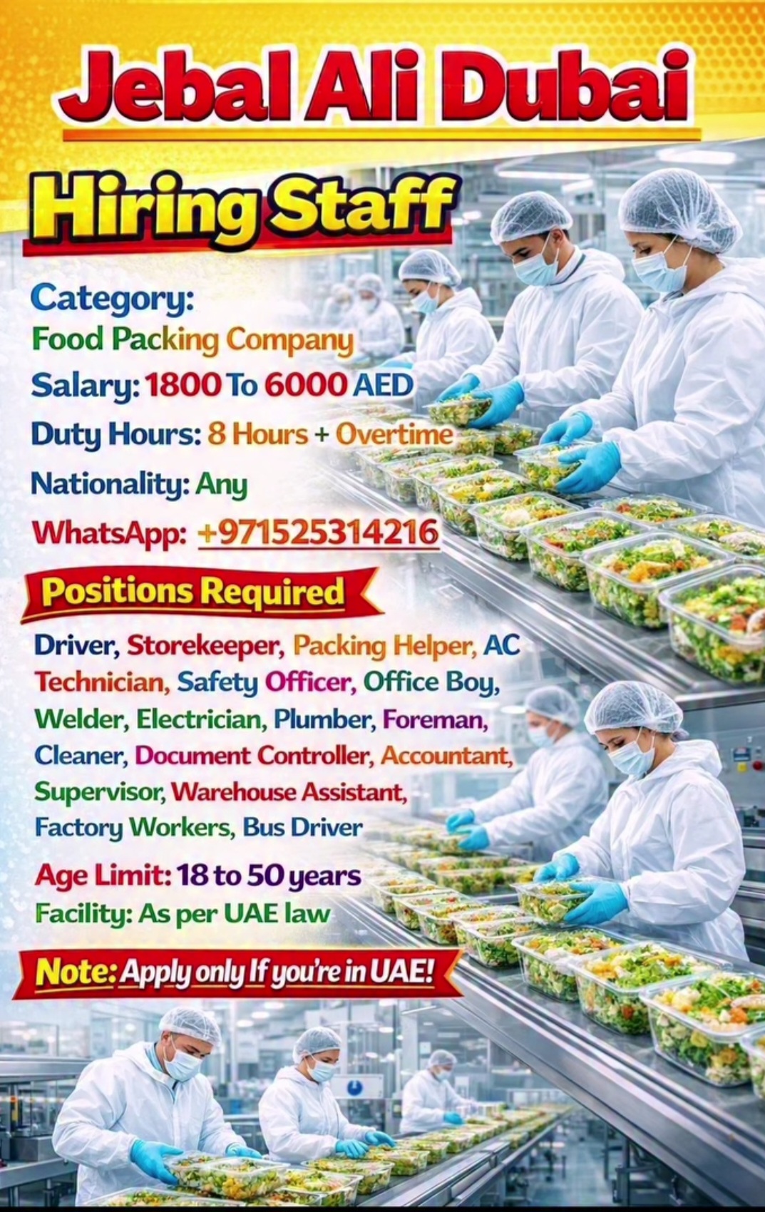 FOOD COMPANY JOBS IN JEBAL ALI DUBAI