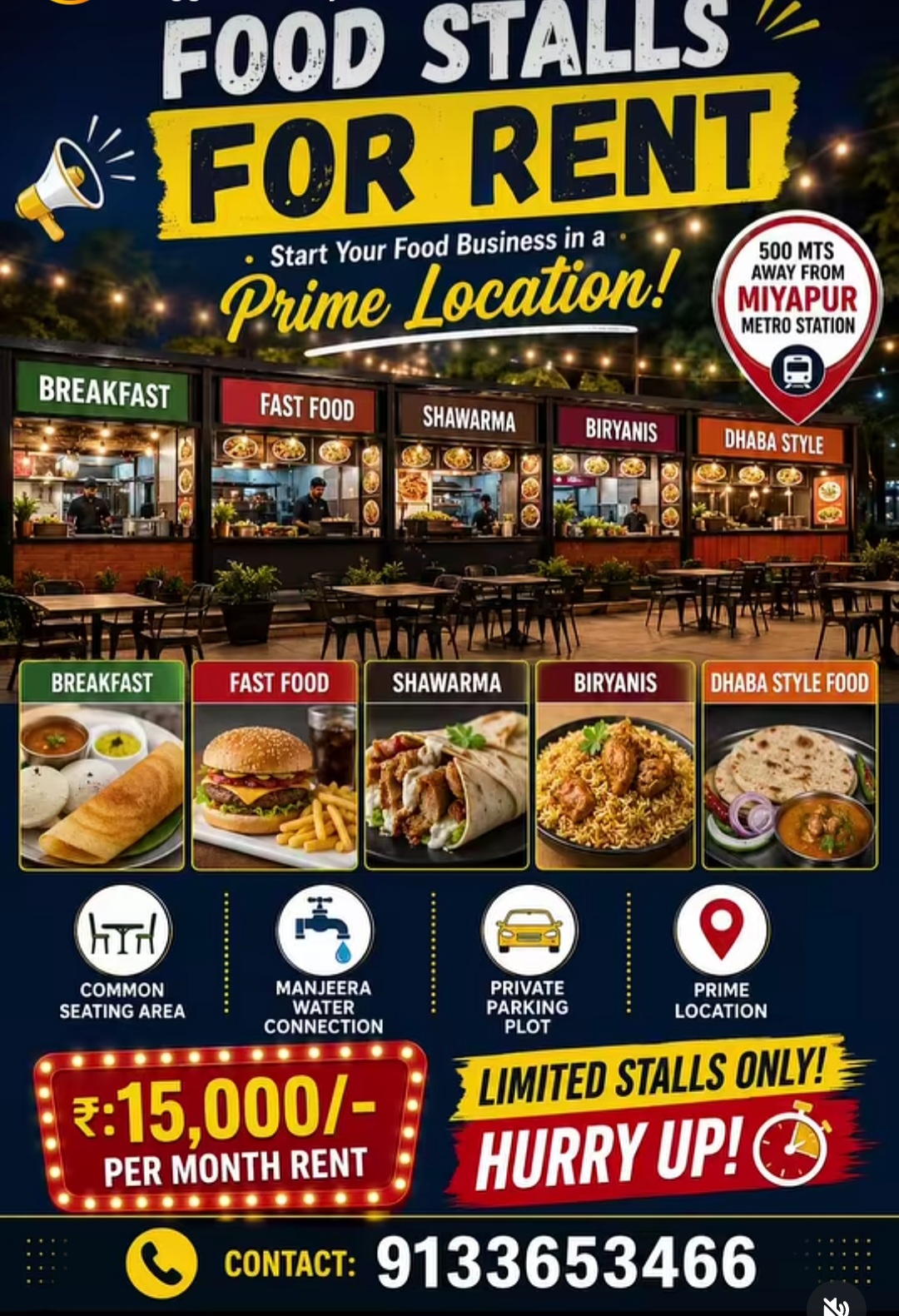 Food Stalls for Rent in Prime Location Near Miyapur Metro Station