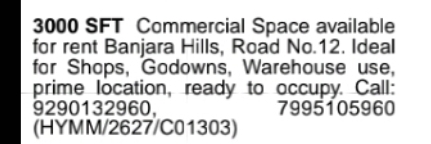 FOR RENT – BANJARA HILLS