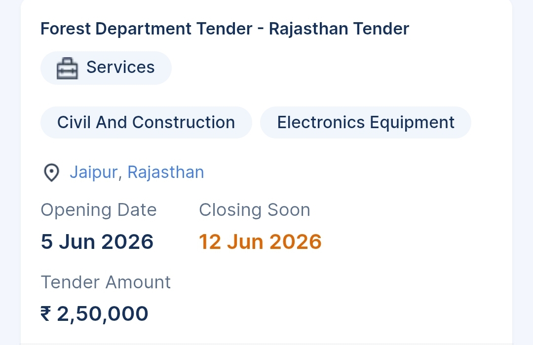 Forest Department Tender - Rajasthan Tender