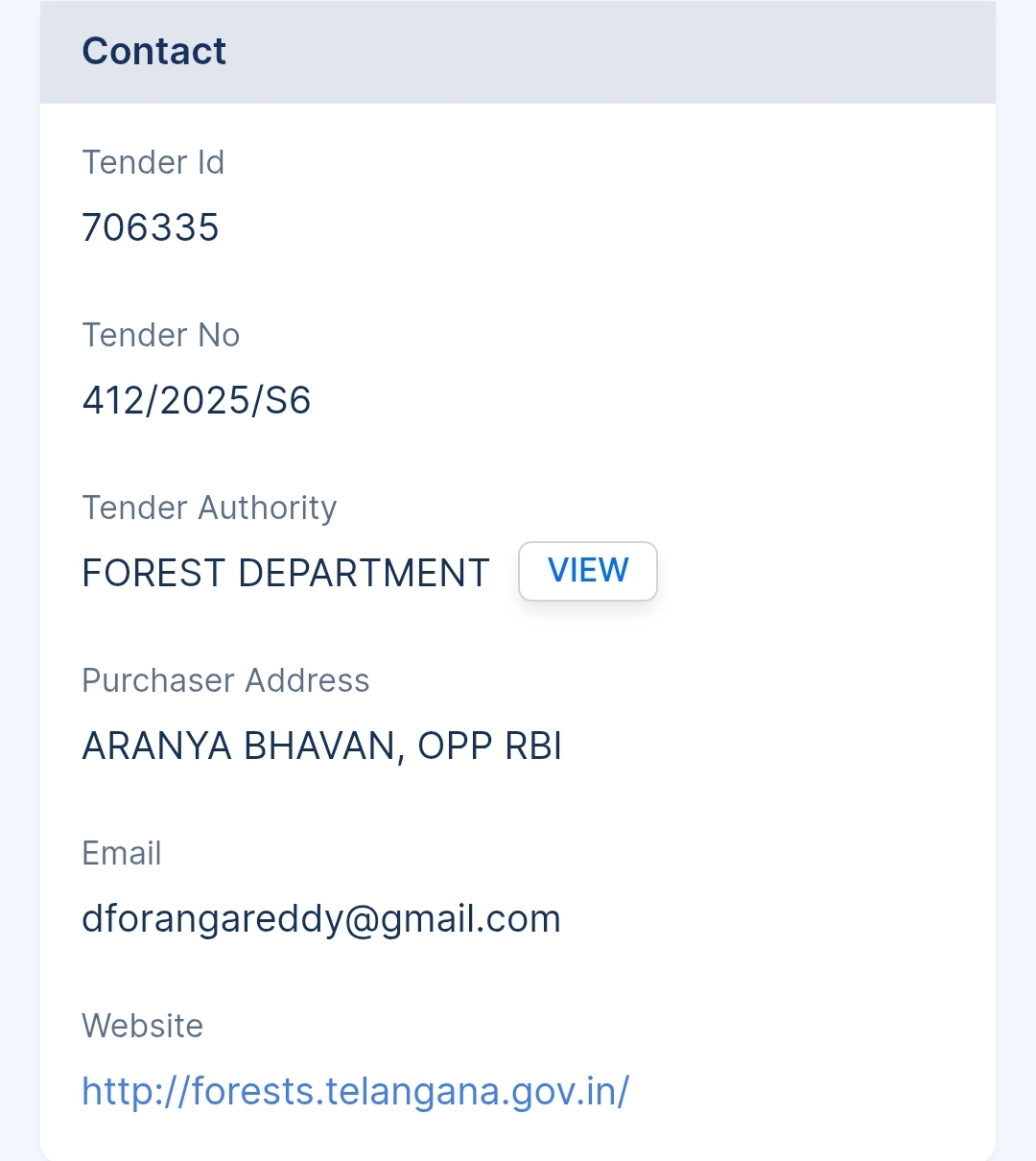 Forest Department Tender - Telangana Tender
