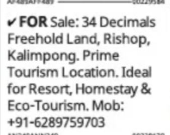 Freehold Land for Sale – Rishop, Kalimpong