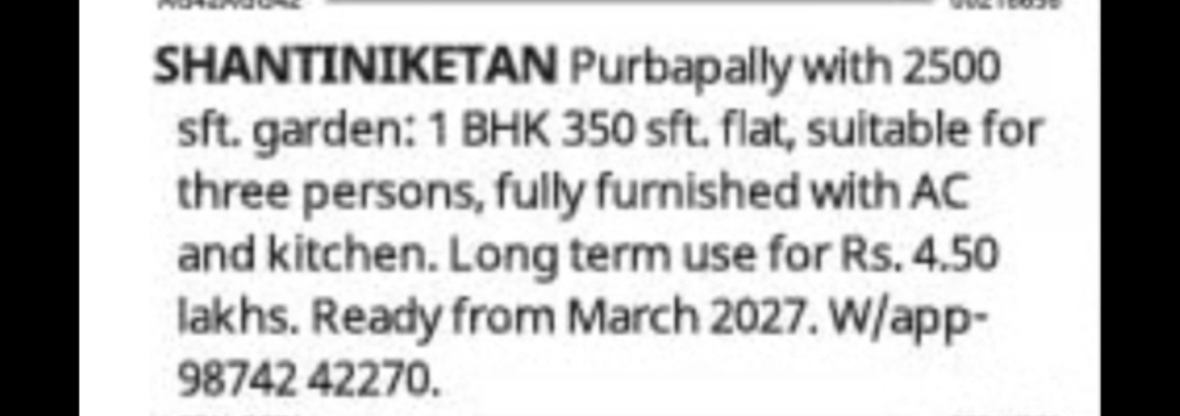 Fully Furnished 1 BHK Flat Available for Long-Term Stay in Shantiniketan, Purbapally