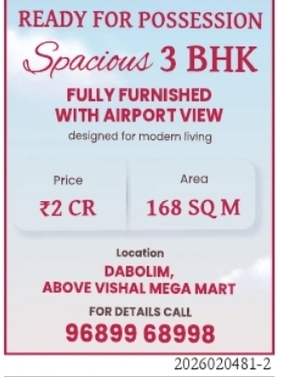 Fully Furnished 3 BHK Apartment for Sale in Dabolim