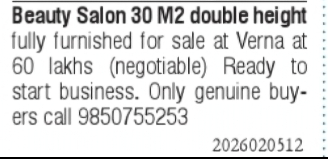 Fully Furnished Beauty Salon for Sale