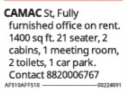 Fully Furnished Office Space for Rent – Camac Street, Kolkata