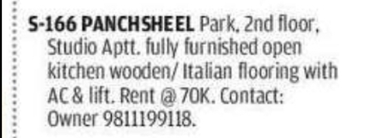 Fully Furnished Studio Apartment for Rent in Panchsheel Park, Delhi