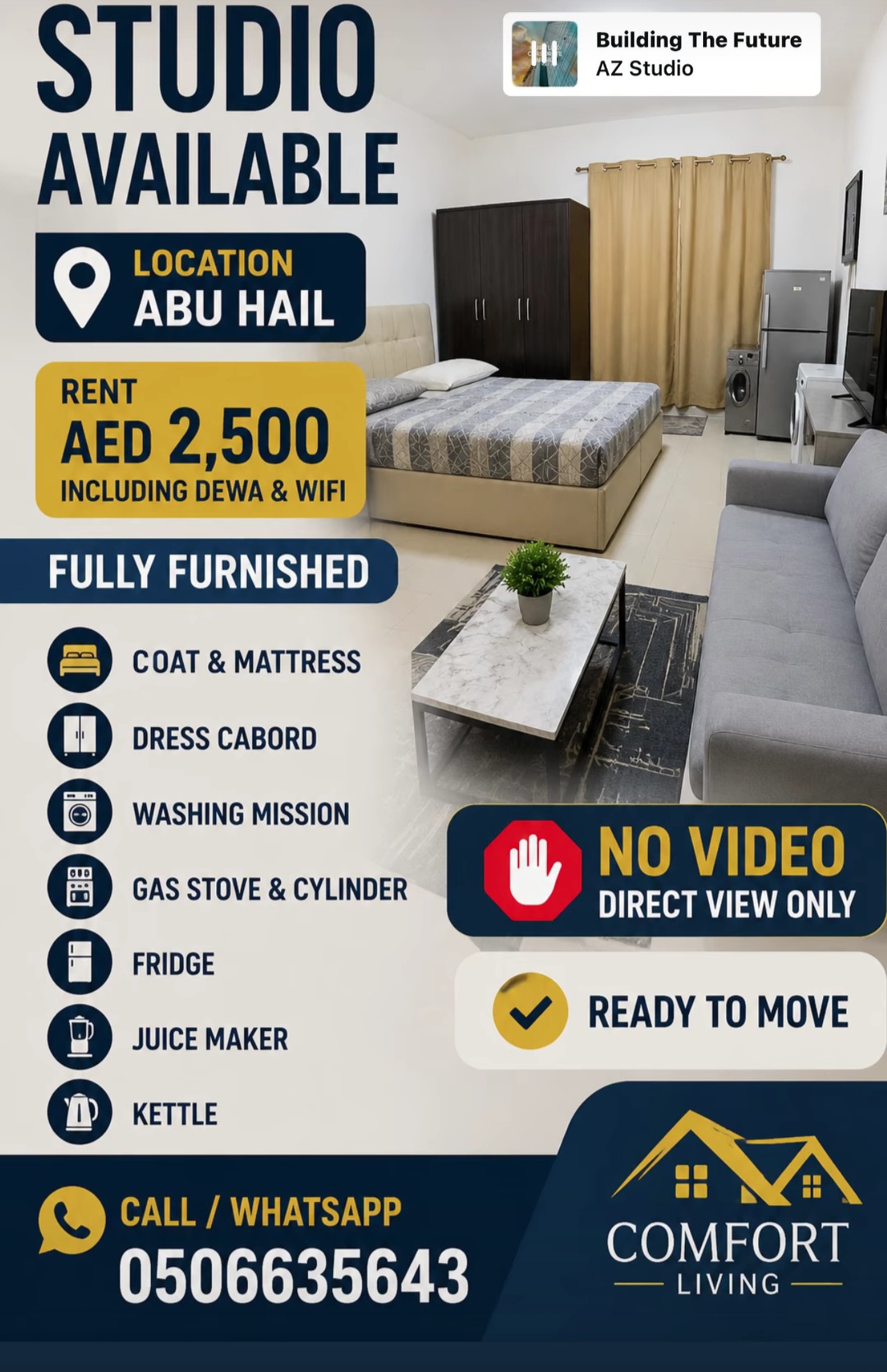 Fully Furnished Studio Available for Rent – Abu Hail