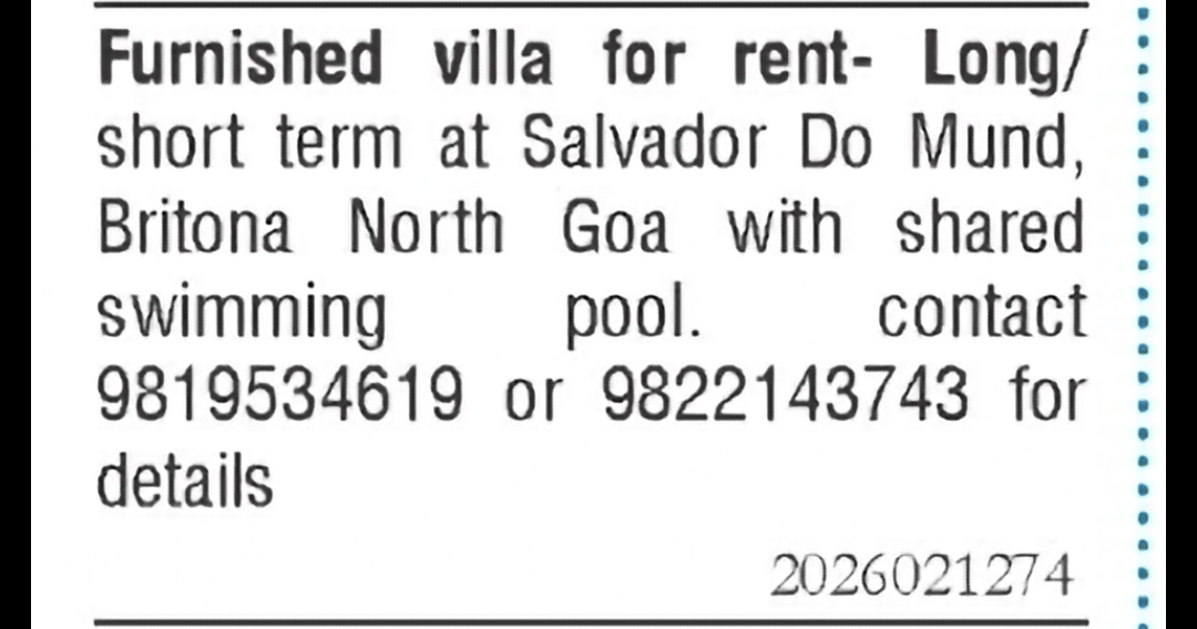Furnished Villa for Rent – Salvador do Mundo, North Goa