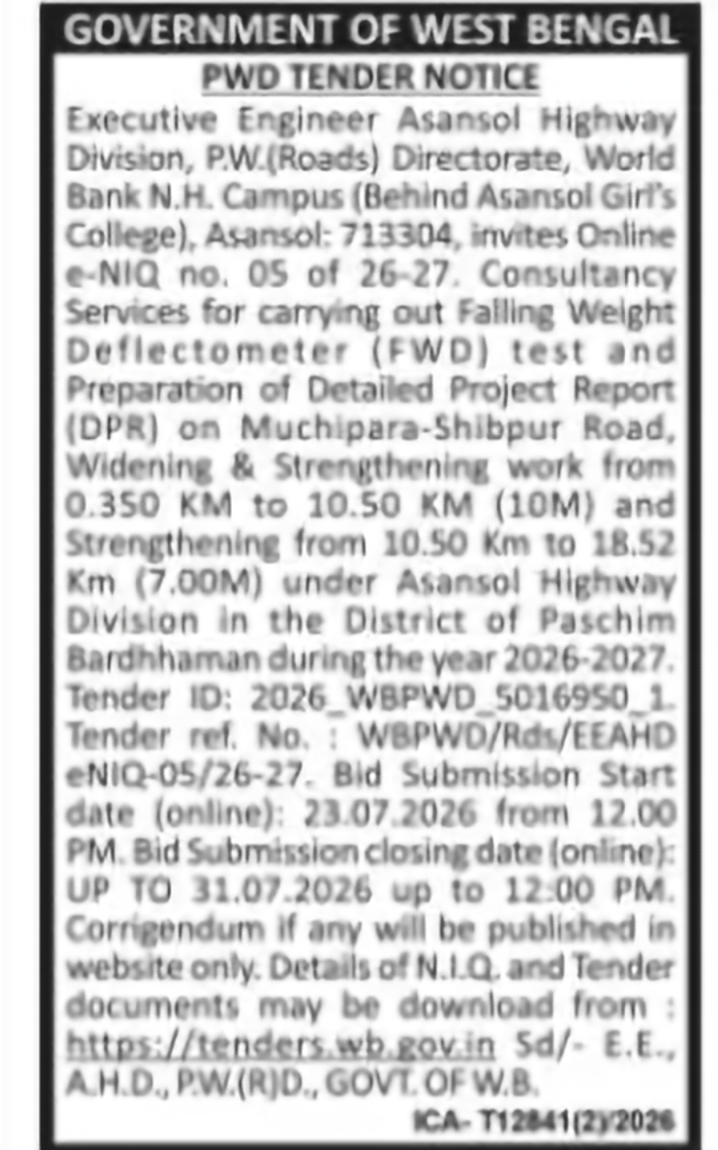 FWD Testing & DPR Consultancy Services Tender