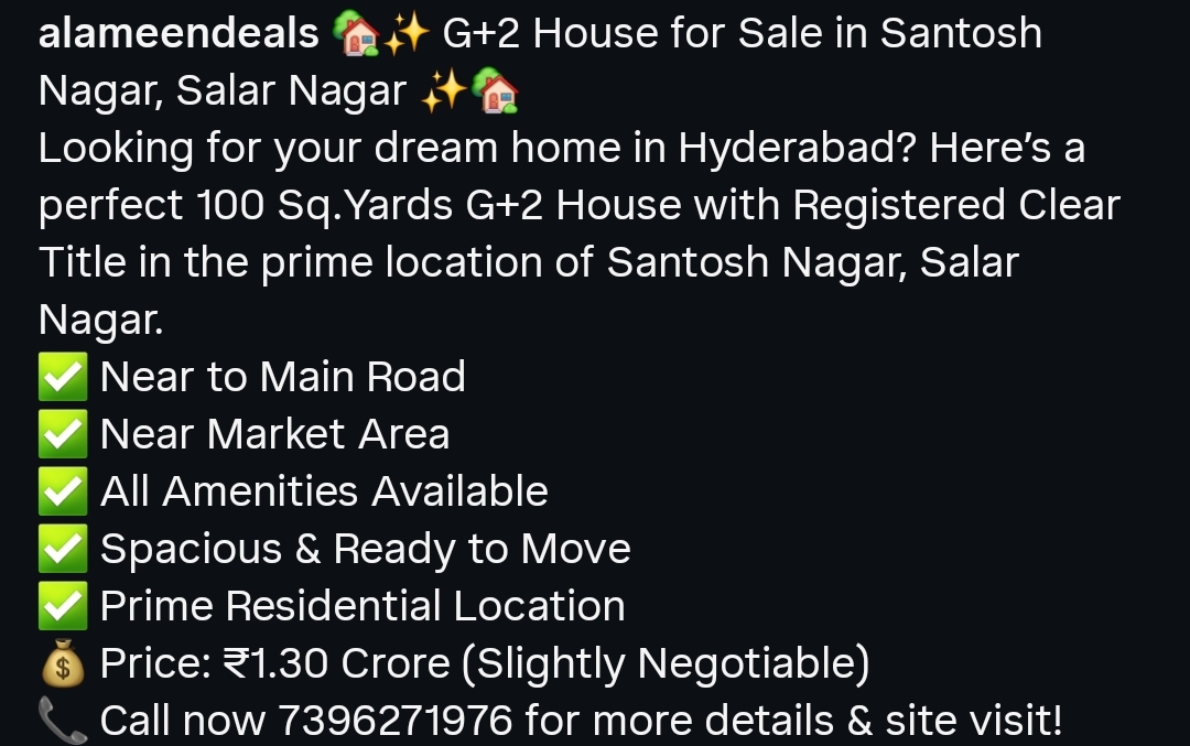 G+2 House for Sale in Santosh Nagar, Salar Nagar