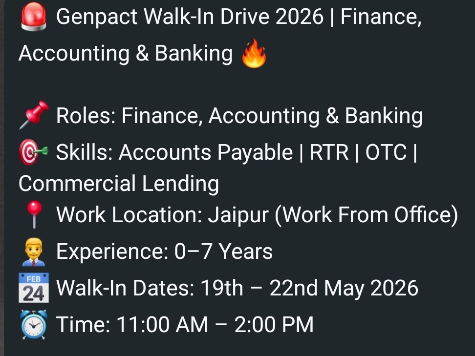 🚨 Genpact Walk-In Drive 2026 | Finance, Accounting & Banking 🔥