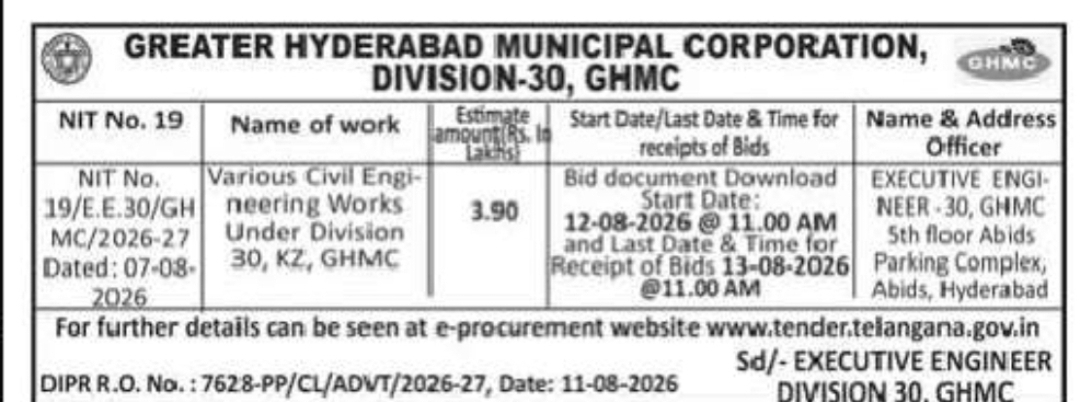 GHMC Division-30 – Various Civil Engineering Works