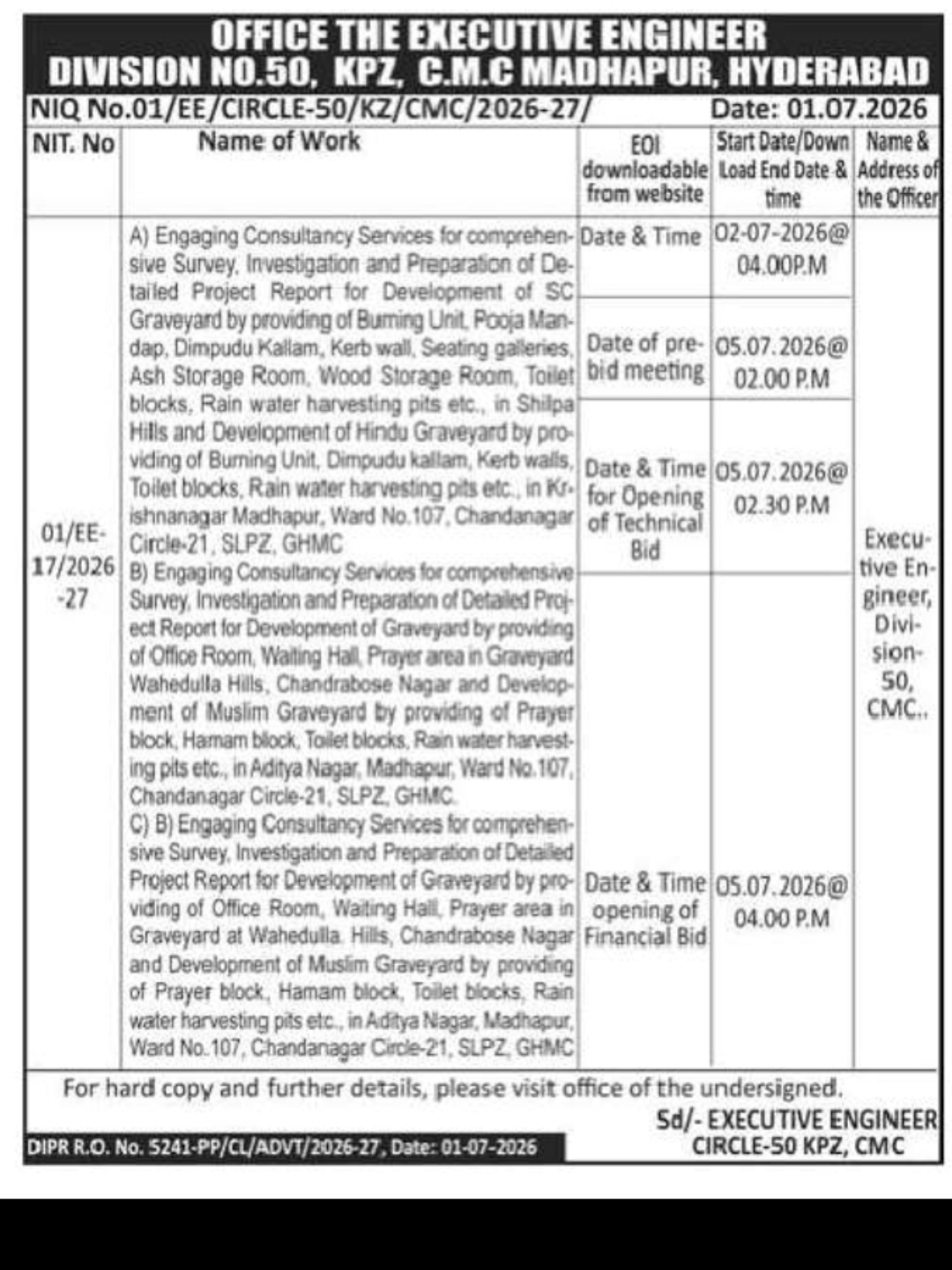 GHMC Hyderabad – Consultancy Services Tender