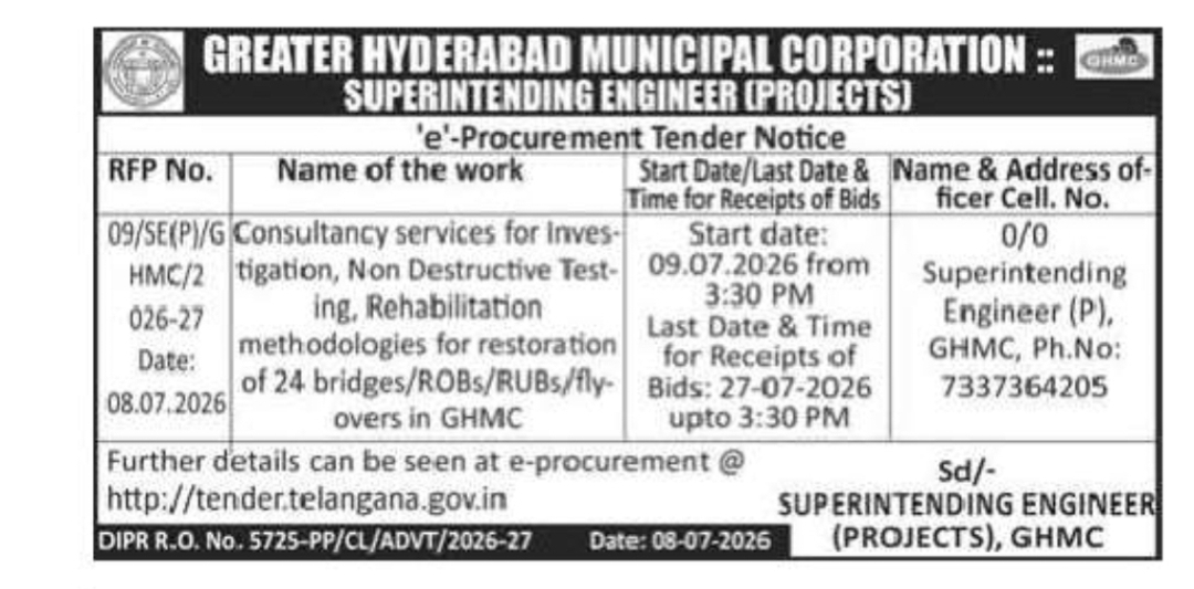 GHMC Invites Consultancy Bids for Bridge Rehabilitation Project