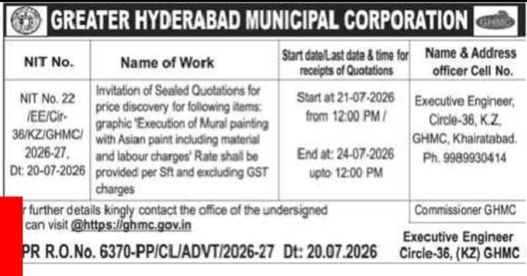GHMC Invites Quotations for Mural Graphic Painting Work in Khairatabad