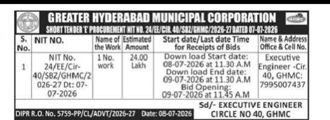 GHMC Short Tender Notice 2026-27 – Circle No. 40