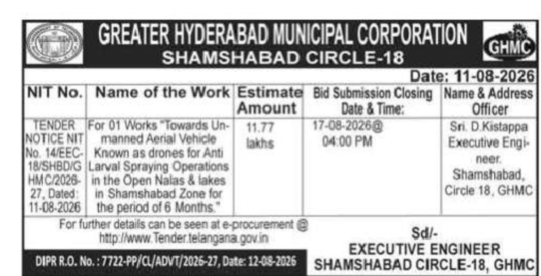 GHMC Tender Notice – Drone-Based Anti-Larval Operations