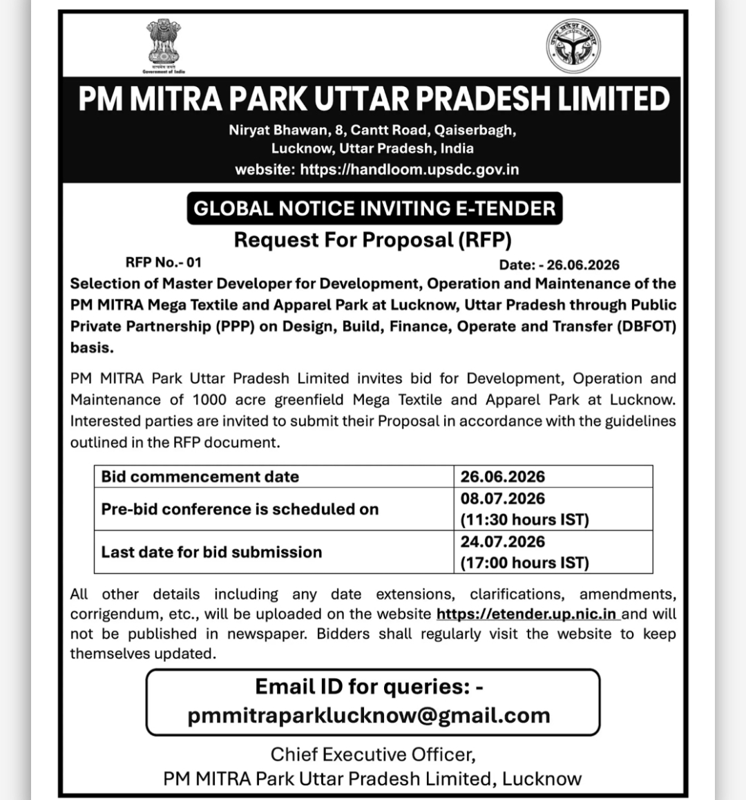 GLOBAL NOTICE INVITING E-TENDER (RFP)