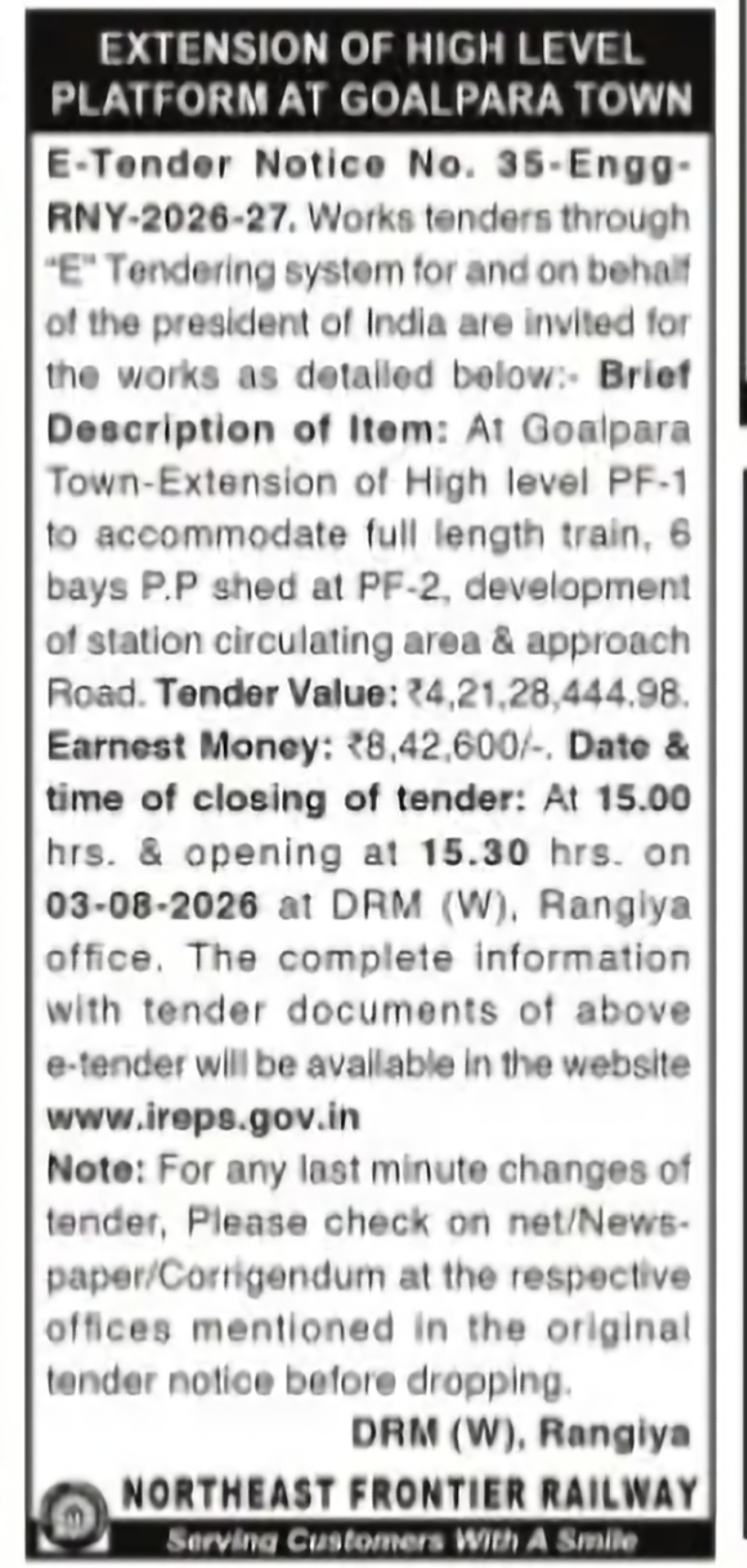 Goalpara Town Station Platform Extension Project