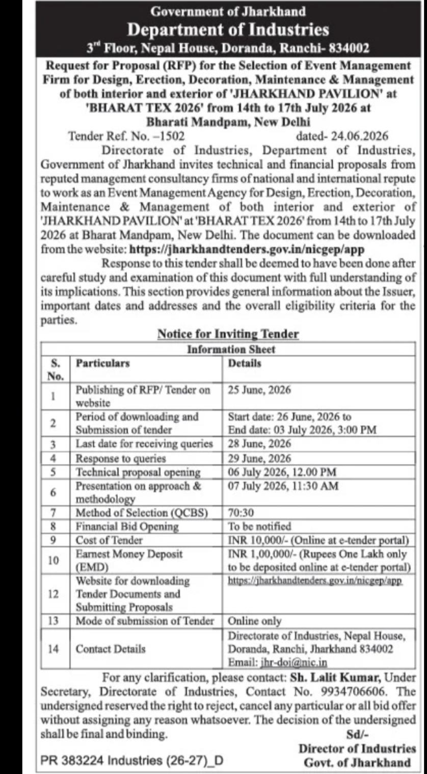 GOVERNMENT OF JHARKHAND – DEPARTMENT OF INDUSTRIES Request for Proposal (RFP)