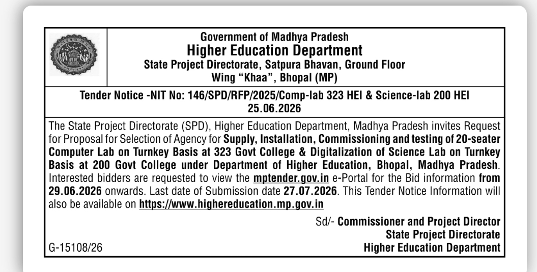 Government of Madhya Pradesh Higher Education Department State Project Directorate, Satpura Bhavan, Ground Floor, Wing “Khaa”, Bhopal (MP)