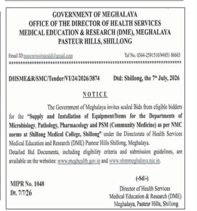 Government of Meghalaya Invites Bids for Medical Equipment Supply & Installation