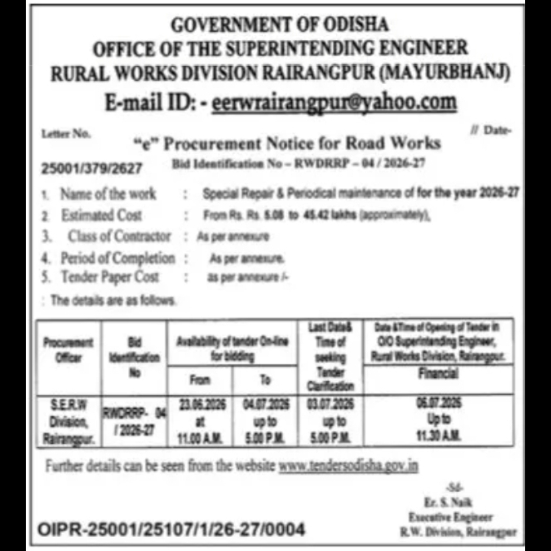 GOVERNMENT OF ODISHA – RURAL WORKS DIVISION, RAIRANGPUR