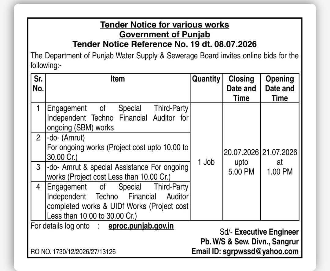 Government of Punjab Invites Online Bids for Third-Party Techno-Financial Auditor