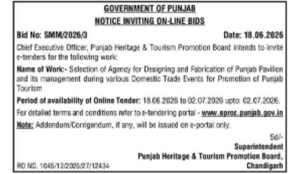 Government of Punjab – Notice Inviting Online Bids