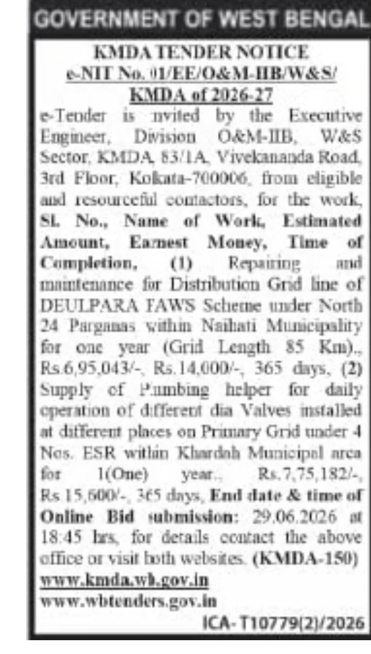 GOVERNMENT OF WEST BENGAL Kolkata Metropolitan Development Authority (KMDA)