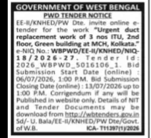 Government of West Bengal – PWD e-Tender (KNH Electrical Division)