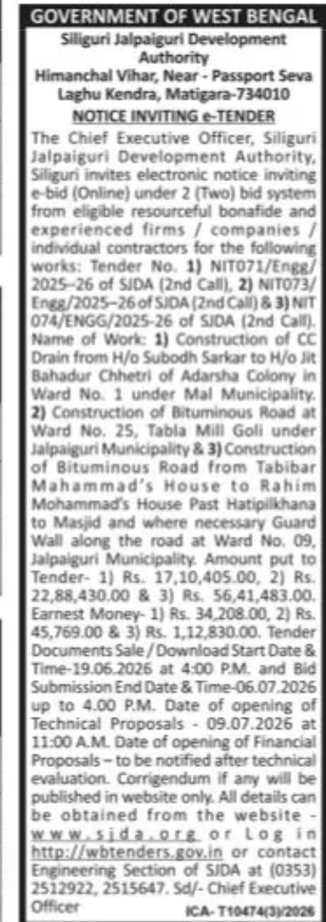 GOVERNMENT OF WEST BENGAL Siliguri Jalpaiguri Development Authority