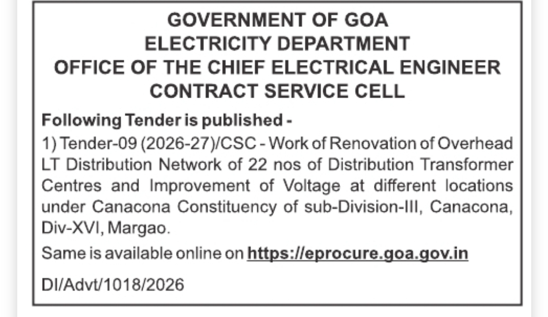 Government Tender – Renovation of LT Distribution Network | Canacona, Goa
