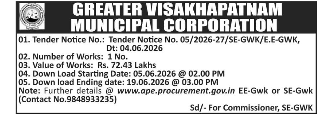 GREATER VISAKHAPATNAM MUNICIPAL CORPORATION – TENDER NOTICE