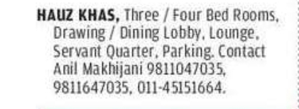 📍 Hauz Khas – 3/4 BHK Residence (FOR RENT)